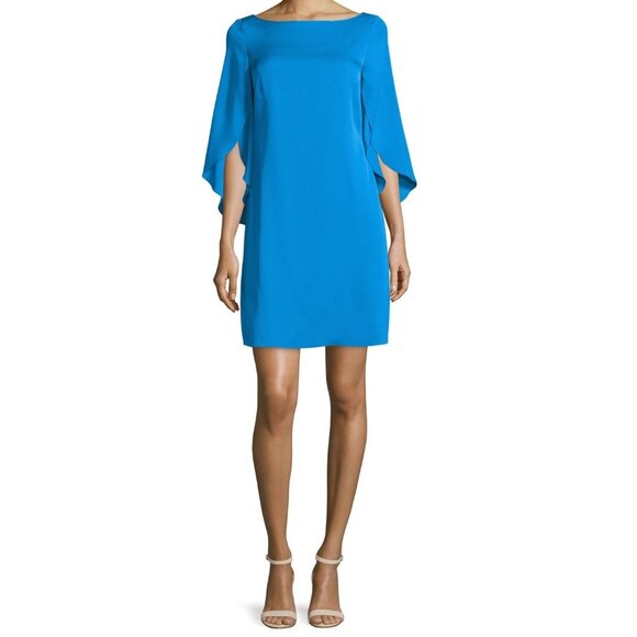 Milly Dresses & Skirts - Milly Dress Size 4‎ Butterfly Sleeve Bateau Neck Silk-Blend Blue Aqua